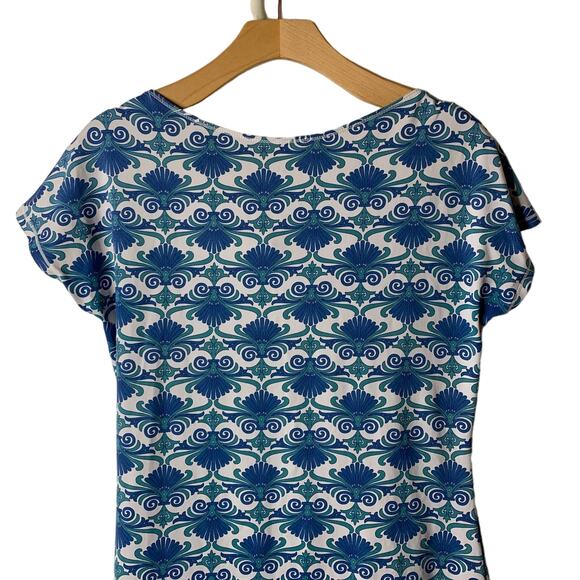 Title Nine Majestic Dress Cowl Neck Blue Fleur Baroque Fanfare Print Size Small - Picture 5 of 8